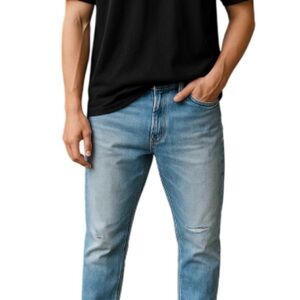 Everlane Men's Light Blue The Organic Slim Fit Jeans Distressed 32 32